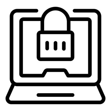 Dizüstü bilgisayar paylaşımı ikon ana hatları vektörü. Giriş sunucusu. Özel güvenlik