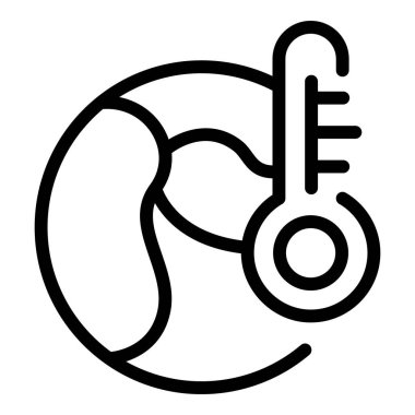 Ilık gezegen ikonu ana hat vektörü. Dijital bilim. Doğa ekosu