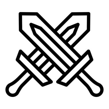 Kılıç oyunu ikonu ana hatları vektörü. Bilgisayar devrede. Spor uygulaması