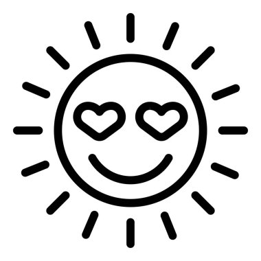 Güneş emoji simgesi ana hatları vektörü. Yüz eğlencesi. Etki etkinliği