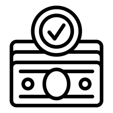 Onaylanmış kredi kartı ikonu ana hatları vektörü. Borç para. Para kontrolü