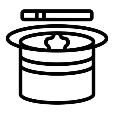 Sihirli şapka çubuğu ve ikon ana hat vektörü. Sirk gösterisi. En üst numara