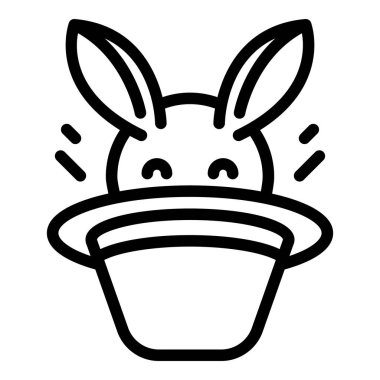 Tatlı sihirli tavşan ikonu ana hat vektörü. Sihirbaz şapkası. Sihirbaz üstü