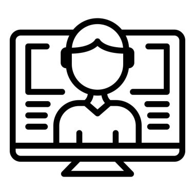 Çevrimiçi monitör ikon ana hatları vektörü. Banka yönetimi. Kişisel kredi