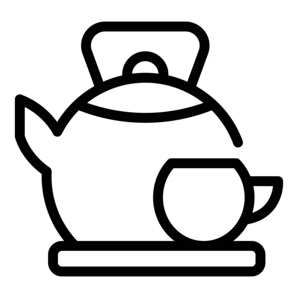 日本茶壶图标勾勒病媒 古代日本人 旅游中国人 — 图库矢量图片