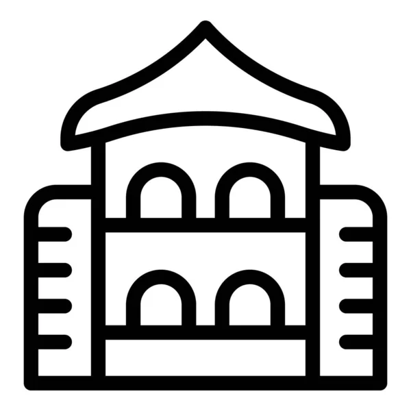Japonský Hrad Ikona Obrys Vektor Městská Věž Starověká Mapa — Stockový vektor