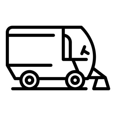 Süpürücü kamyon ikonu ana hat vektörü. Sokak temizliği. Makine aracı