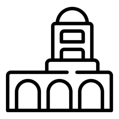 Şehir camisinin simgesi ana hat vektörü. Afrika ufuk çizgisi. Peyzaj damgası