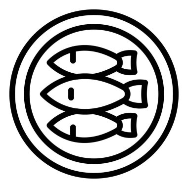 Tabak sardalya ikonu ana hat vektörü. Okyanus ringası. Kutu denizci.