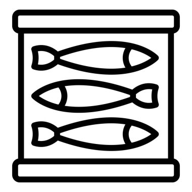 Ringa balığı teneke kutu ana hatları vektörü. Yağ yiyecekler. Deniz Kutusu