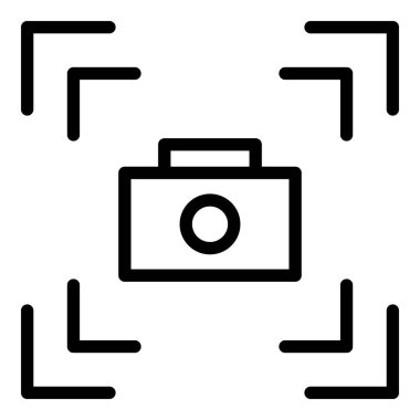 Kamera ikonu dış hat vektörüne odaklan. Ekran görüntüsü. El fotoğrafı.