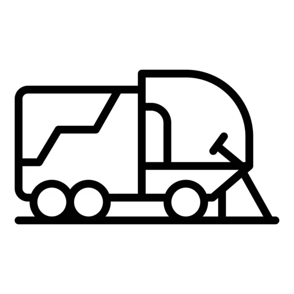 Asphalte Balayeuse Icône Contour Vecteur Camion Routier Machine Ordures — Image vectorielle