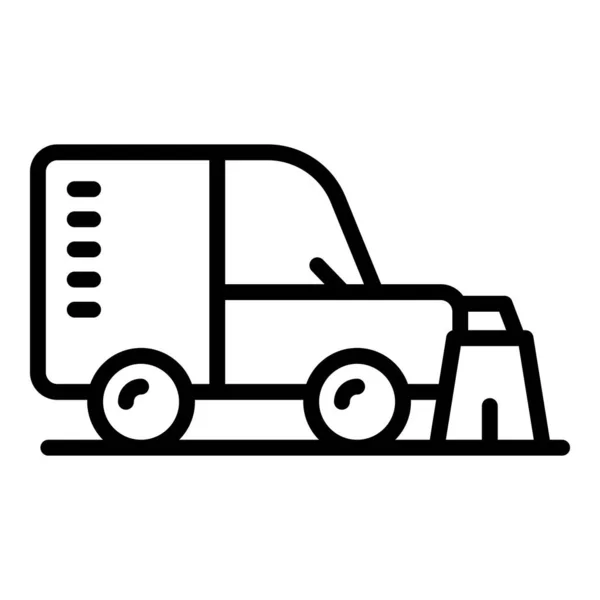 Poussière Balayeuse Icône Contour Vecteur Camion Routier Machine Municipale — Image vectorielle