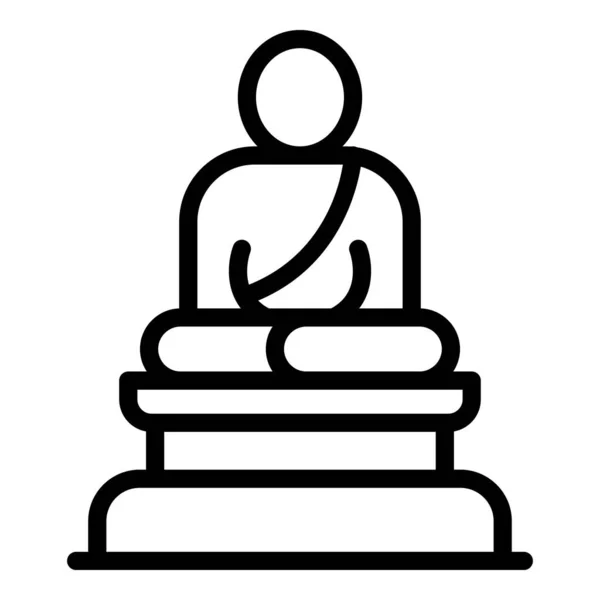 Estatua Buda Icono Contorno Vector Montaña Asiática Cultura Ciudad — Archivo Imágenes Vectoriales