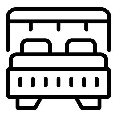 Pansiyon yatak odası ikon ana hatları vektörü. Otel tesisi. Modern kaynak