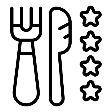 Gıda inceleme araçları ana hatlı vektör simgesi. Sertifika kalitesi. Eleştirmen araştırması