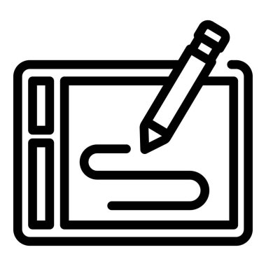 Tablet tableti simgesi ana hatları vektörü. Çizim hücresi. Bilgisayar aracı