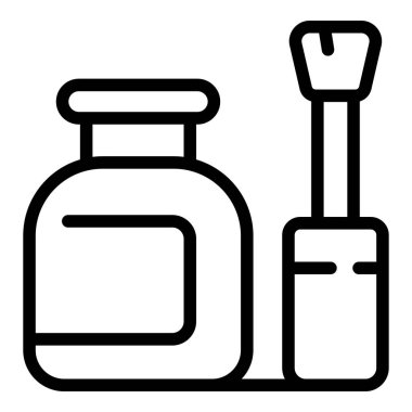 Tırnak cilası şişe ikonu ana hatları vektörü. Parmak pedikürü. Sanat stüdyosu