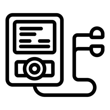 Müzik çalan spor salonu ikonu ana hatları vektörü. Bilgi aygıtı. Kalori cep telefonu