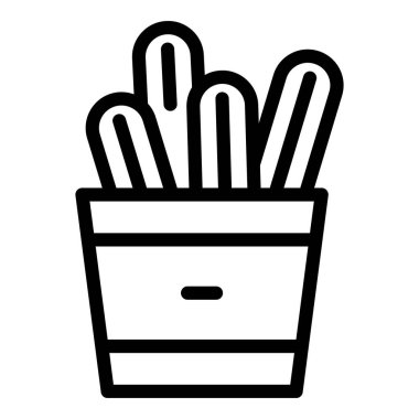 Plaka churro ikonu ana hatları vektörü. İspanyol yemeği. İspanya tatlısı