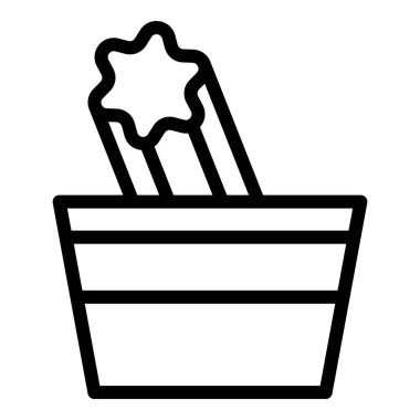 Çikolatalı churro ikon ana hatları vektörü. Hamur yemeği. İspanya tatlısı