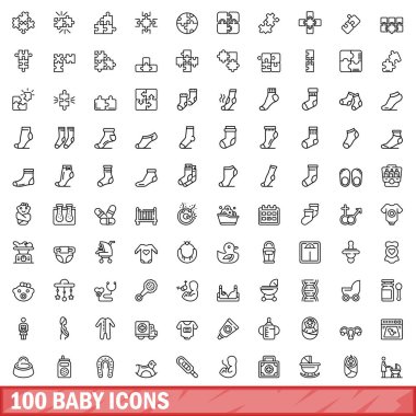 100 bebek ikonu hazır. Beyaz arkaplanda izole edilmiş 100 bebek ikonu vektörünün taslağı