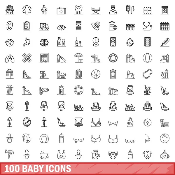 stock vector 100 baby icons set. Outline illustration of 100 baby icons vector set isolated on white background