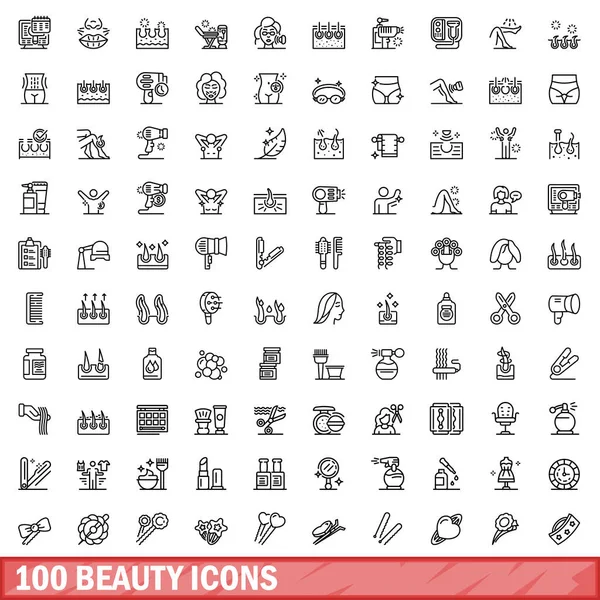 stock vector 100 beauty icons set. Outline illustration of 100 beauty icons vector set isolated on white background