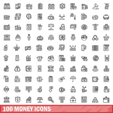 100 para ikonu ayarlandı. Beyaz arkaplanda izole edilmiş 100 para simgesi vektörünün taslağı