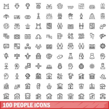 100 kişi simgesi oluşturuldu. Beyaz arkaplanda izole edilmiş 100 kişinin taslak çizimi