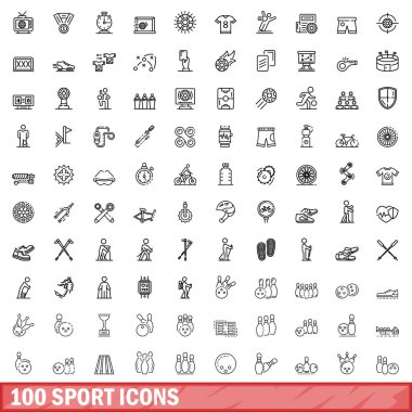 100 spor ikonu hazır. Beyaz arkaplanda izole edilmiş 100 spor simgesi vektörünün ana hatları