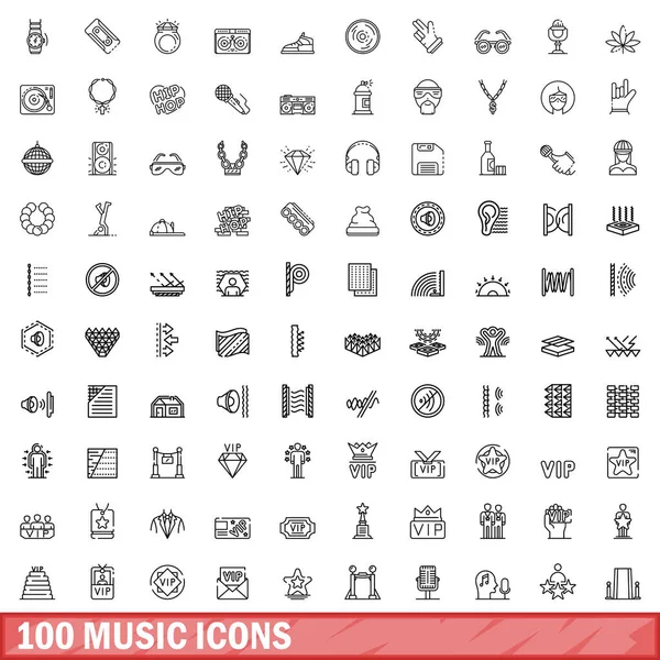 stock vector 100 music icons set. Outline illustration of 100 music icons vector set isolated on white background