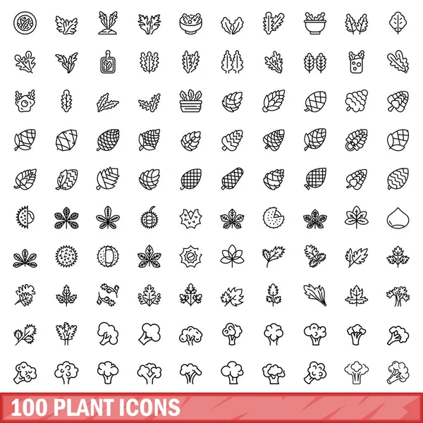 100 Наборов Иконок Растений Контурная Иллюстрация 100 Векторных Значков Растений — стоковый вектор