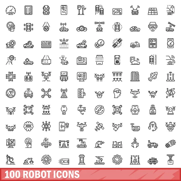 stock vector 100 robot icons set. Outline illustration of 100 robot icons vector set isolated on white background