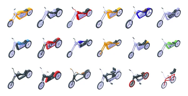 Εικονίδια Chopper Σύνολο Ισομετρικό Διάνυσμα Μότο Μηχανή Ποδηλάτων — Διανυσματικό Αρχείο