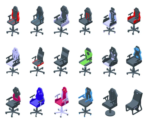 Gaming Stuhl Icons Setzen Isometrischen Vektor Möbel Spielkomfort — Stockvektor