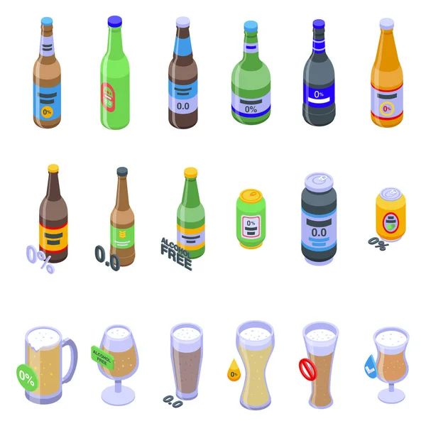 不含酒精啤酒图标设置等量矢量 可以装瓶 喝饮料 — 图库矢量图片
