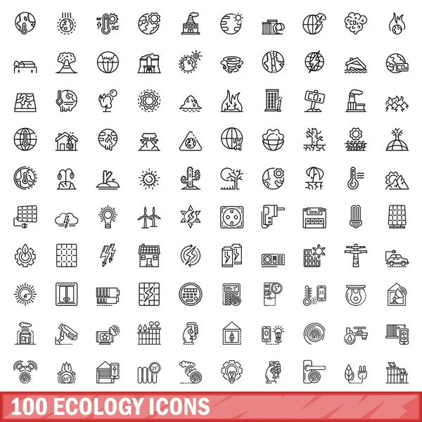 100 Ekoloji Ikonu Ayarlandı Beyaz Arkaplanda Izole Edilmiş 100 Ekoloji — Stok Vektör