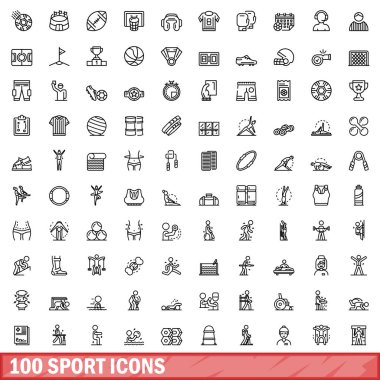 100 spor ikonu hazır. Beyaz arkaplanda izole edilmiş 100 spor simgesi vektörünün ana hatları