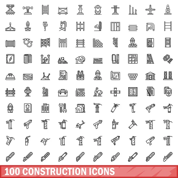 100 Bouwiconen Ingesteld Overzicht Illustratie Van 100 Constructie Pictogrammen Vector — Stockvector