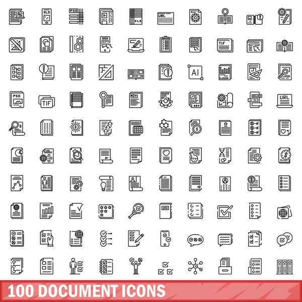 stock vector 100 document icons set. Outline illustration of 100 document icons vector set isolated on white background