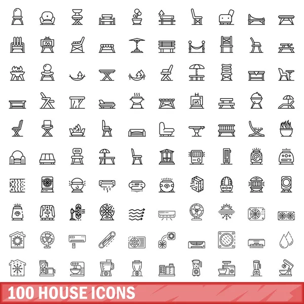 100个房屋图标设置 在白背景上孤立的100个房屋图标向量集的概要说明 — 图库矢量图片