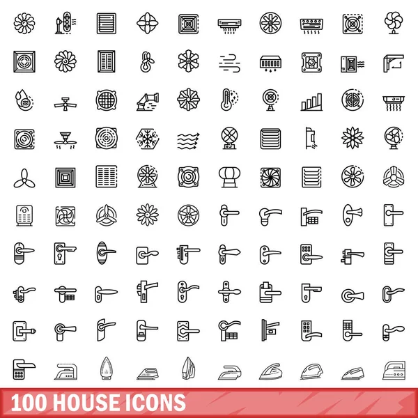 100 Ícones Casa Definidos Desenho Ilustração 100 Ícones Casa Vetor —  Vetores de Stock