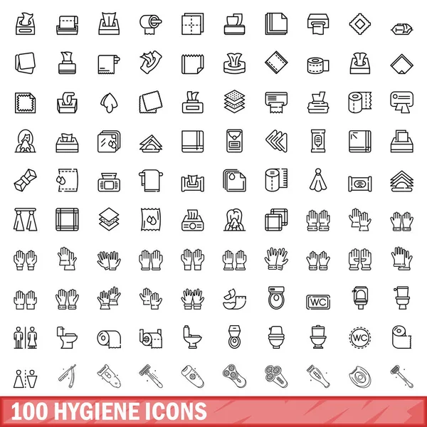 100 Hygiëne Pictogrammen Ingesteld Overzicht Illustratie Van 100 Hygiëne Iconen — Stockvector