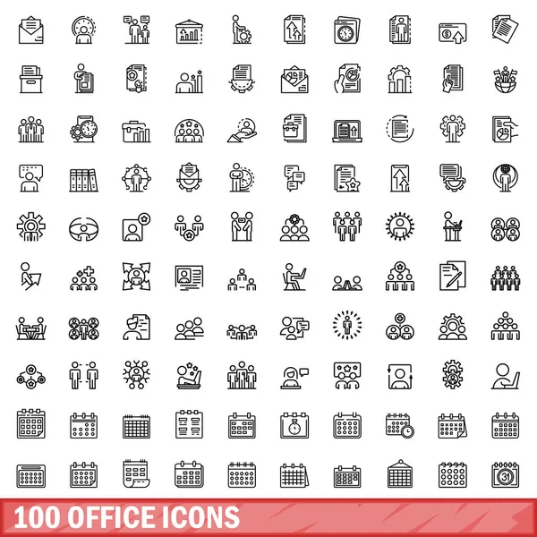 100个办公室图标设置 基于白背景的100个办公图标向量集的概要说明 — 图库矢量图片