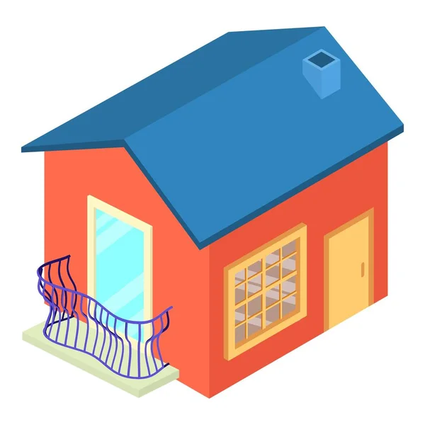 Original House Icon Isometric Vector One Story House French Balcony — Stock Vector