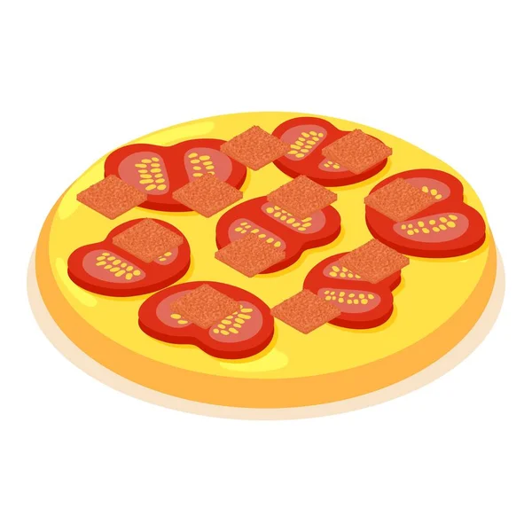 Żywieniowy Wektor Izometryczny Pizzy Świeża Pizza Kawałkiem Pomidora Serem Kuchnia — Wektor stockowy