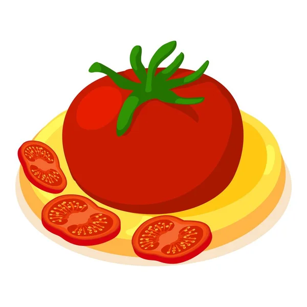 トマトピザのアイコン等角ベクトル 木のプレートのアイコンにトマトと新鮮なピザ イタリア料理自家製料理心のこもった食事 — ストックベクタ