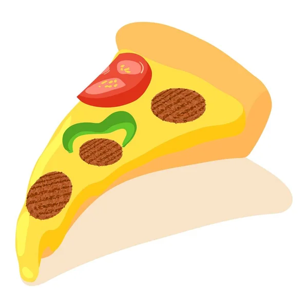 Pizza Plak Pictogram Isometrische Vector Driehoek Pizza Sneetje Met Vlees — Stockvector