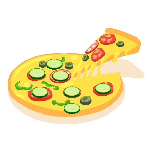 Традиционный Изометрический Вектор Иконы Пиццы Свежая Пицца Колбасой Овощами Итальянская — стоковый вектор